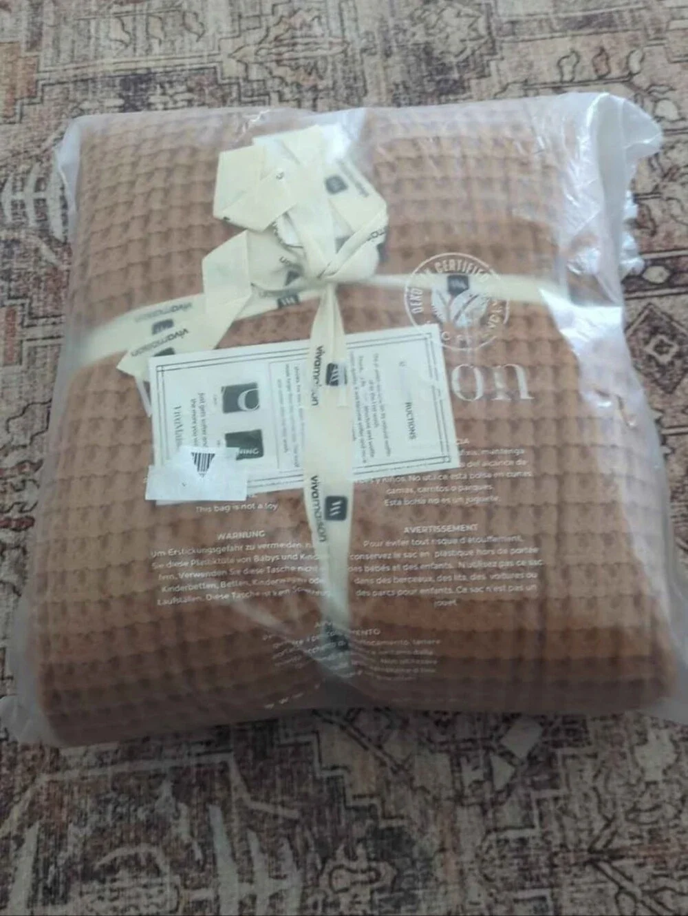 100% Turkish Cotton Waffle Blanket King Size Caramel - Premium Quality, Light